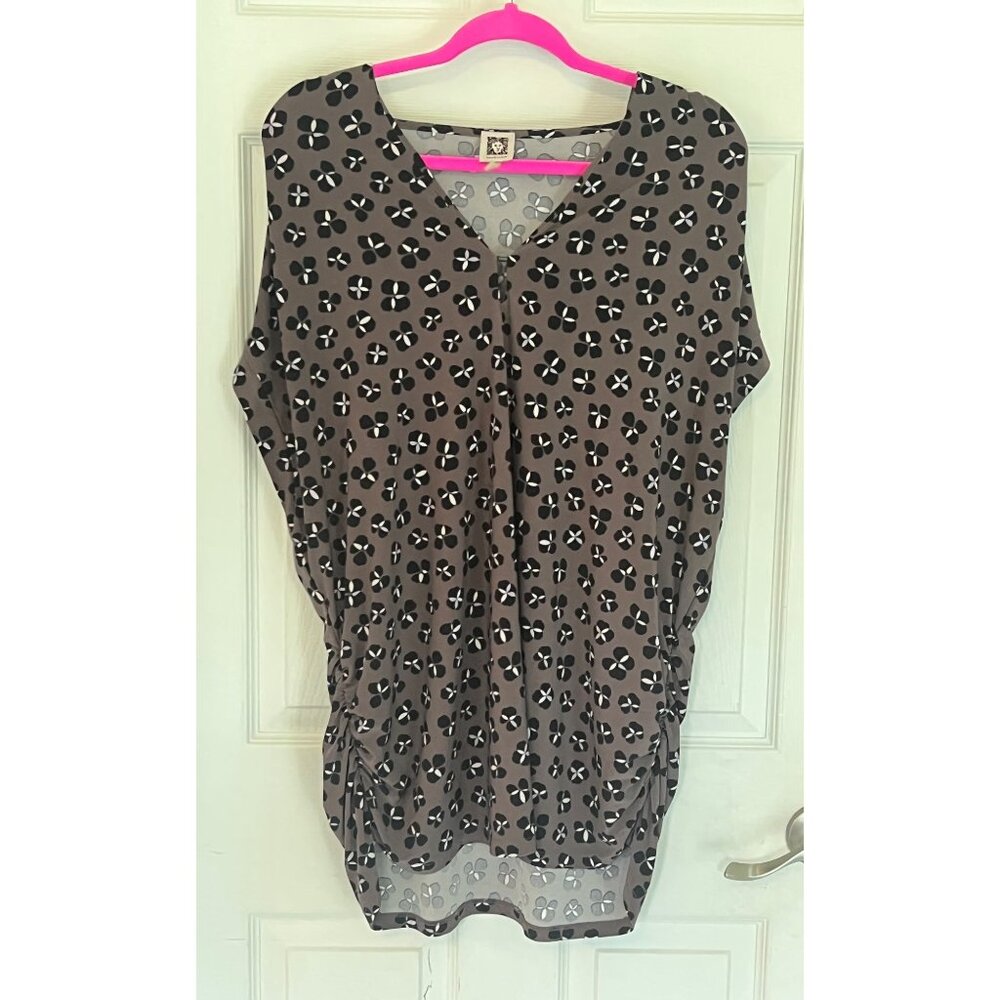 Anne Klein V-neck Brown & Black Cap Sleeve Blouse Stretch Professional Office 3X